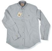 View Item Baracuta 'Baker' Mod Button Down Oxford Cotton Long Sleeve Shirt Denim Blue